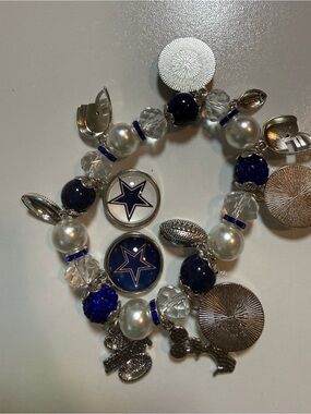 NFL Dallas Star Navy and Silver Charm Bracelet for Women